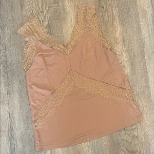 Listicle Tan Lace Trim Tank Top